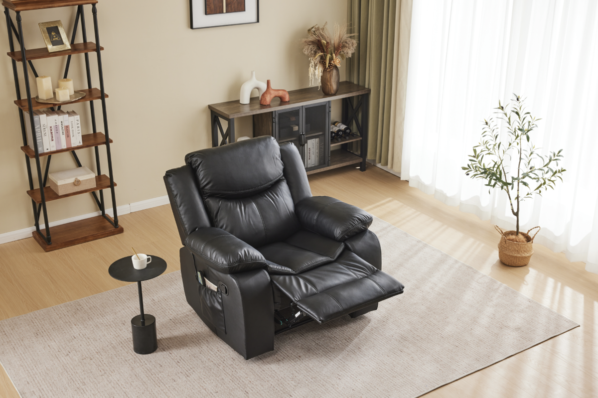 Black Air Leather Recliner Chair with Vibration and Heating - Black