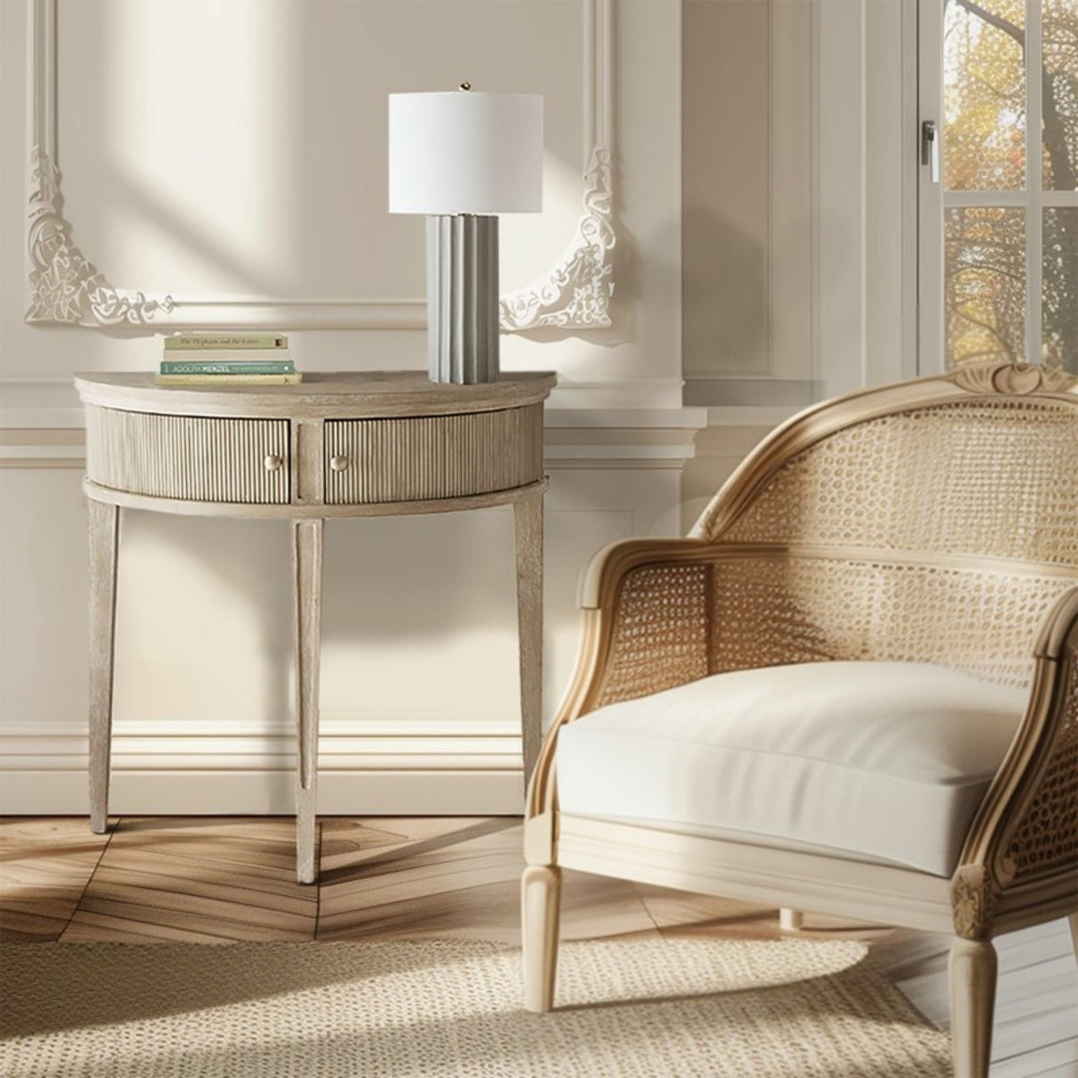 Vintage Inspired Storage Console Table With Fluted Doors