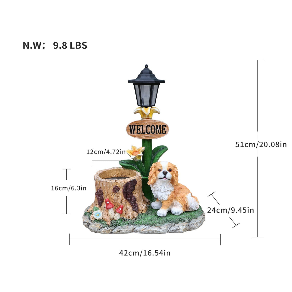 Sitting Dog Solar Lantern Planter Statue