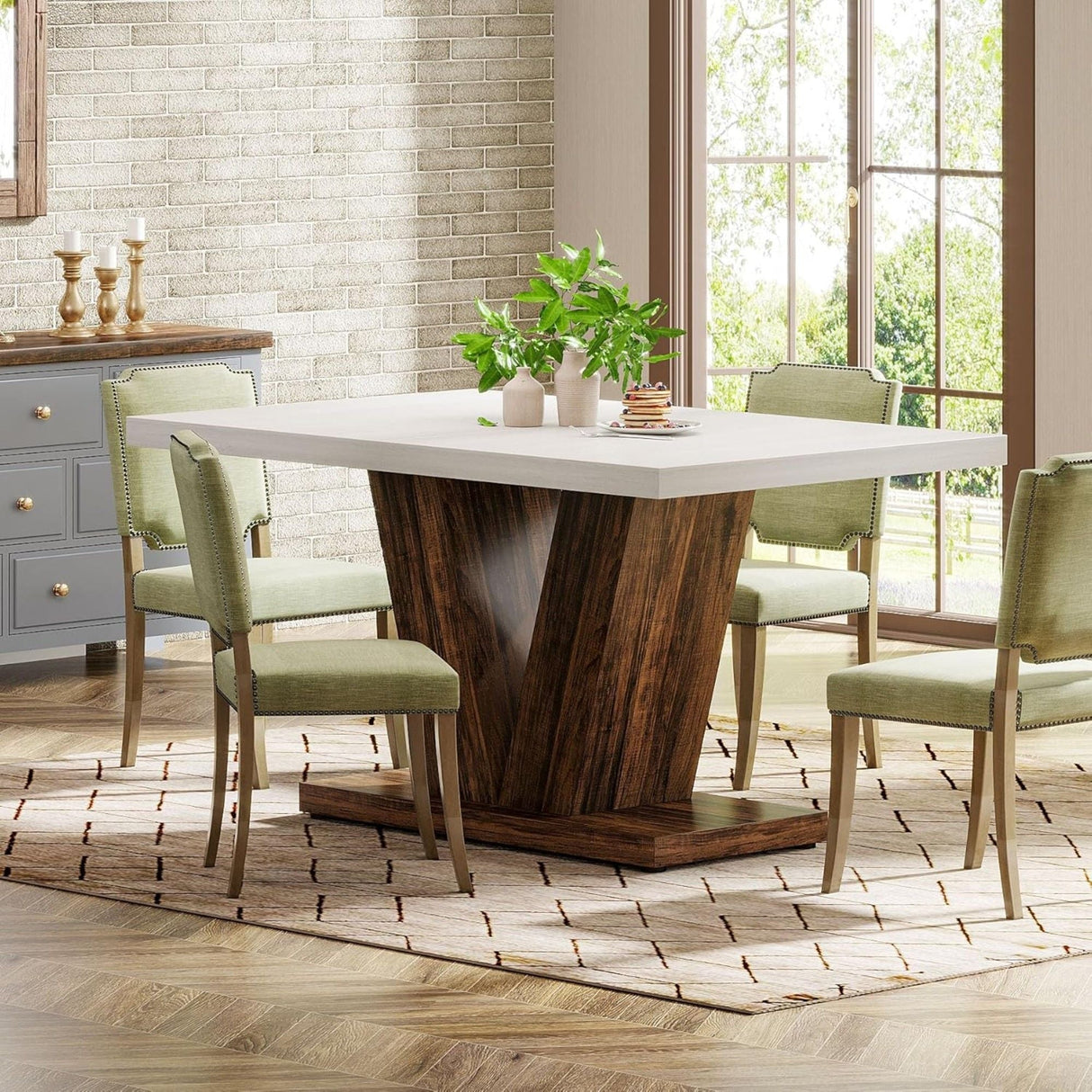 Dining Table With Pedestal Base For 4 - 6 People