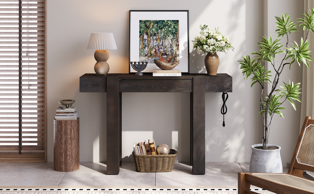 TREXM Rustic Minimalist Console Table with Hidden Drawer