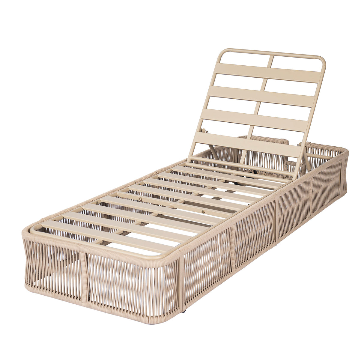 Beige and White Adjustable Sunlounge with Woven Rope Base