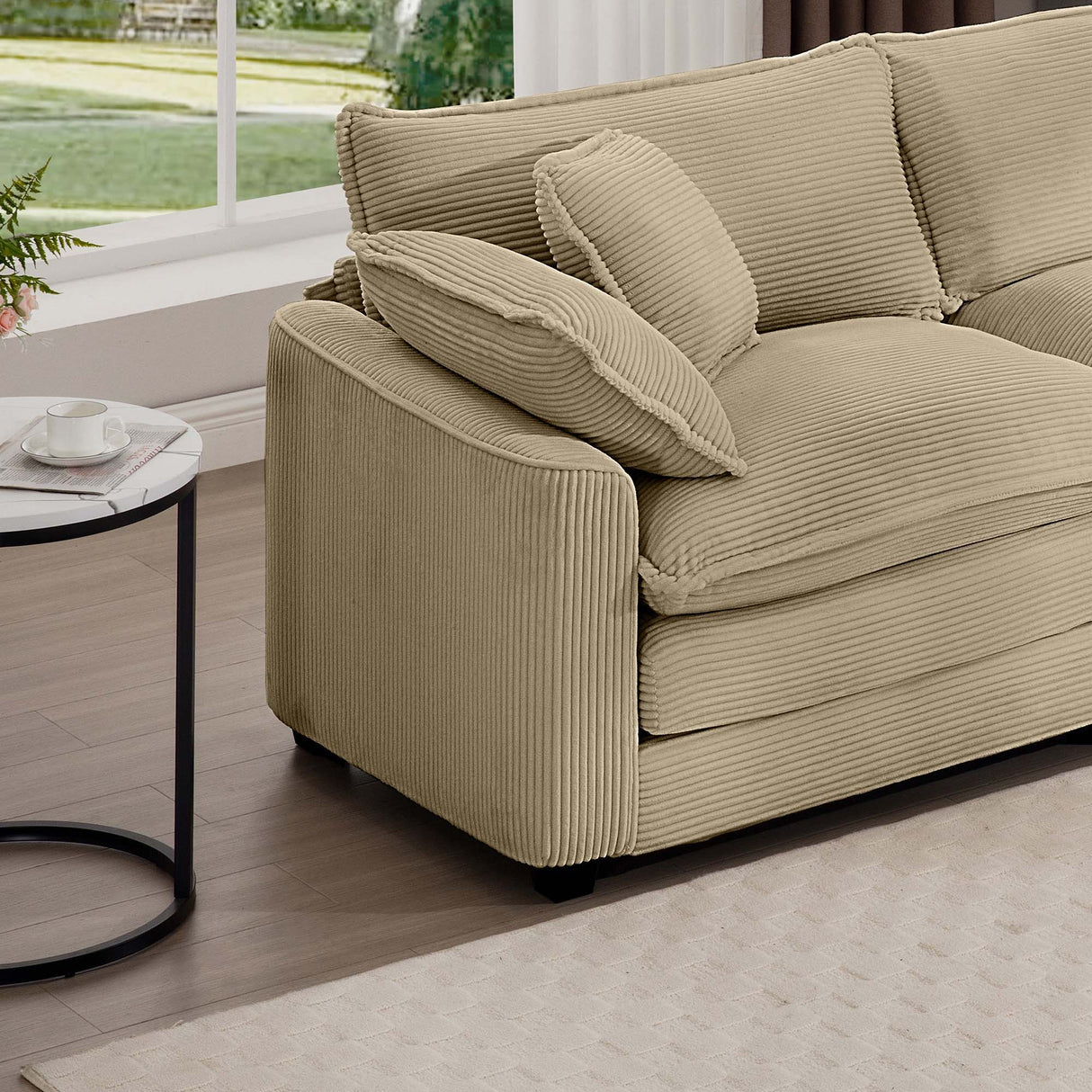 Modern Upholstered 4 Seater Fabric Sofa With Arm And Throw Pillows