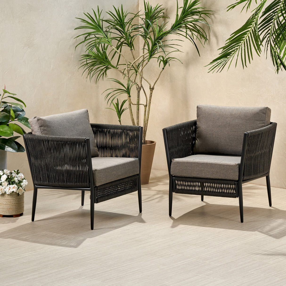 Hanford Modern Club Chair with Woven Rope Design in Grey