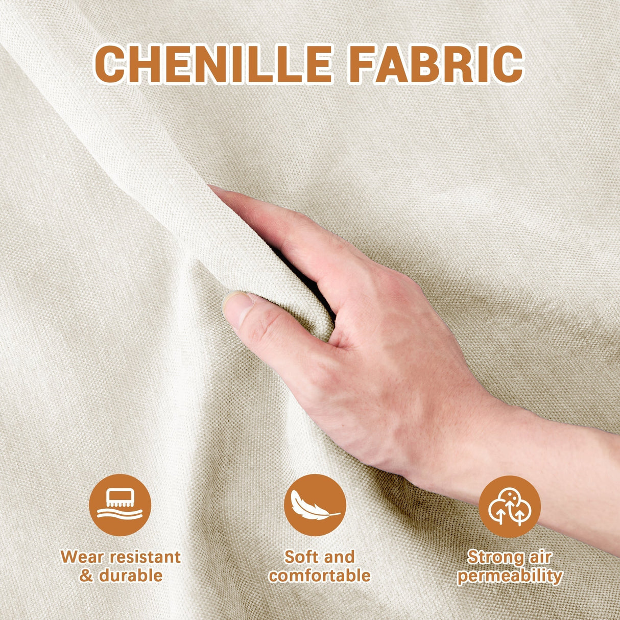 Elegant Four-Seater Sofa with Movable Ottoman and Lumbar PillowBeige