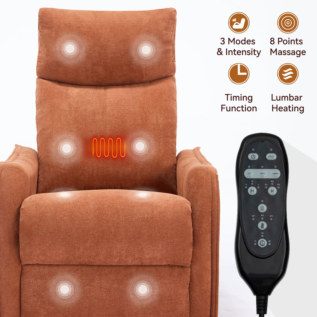 Heat Massage Manual Recliner Chair with Rocker & Swivel