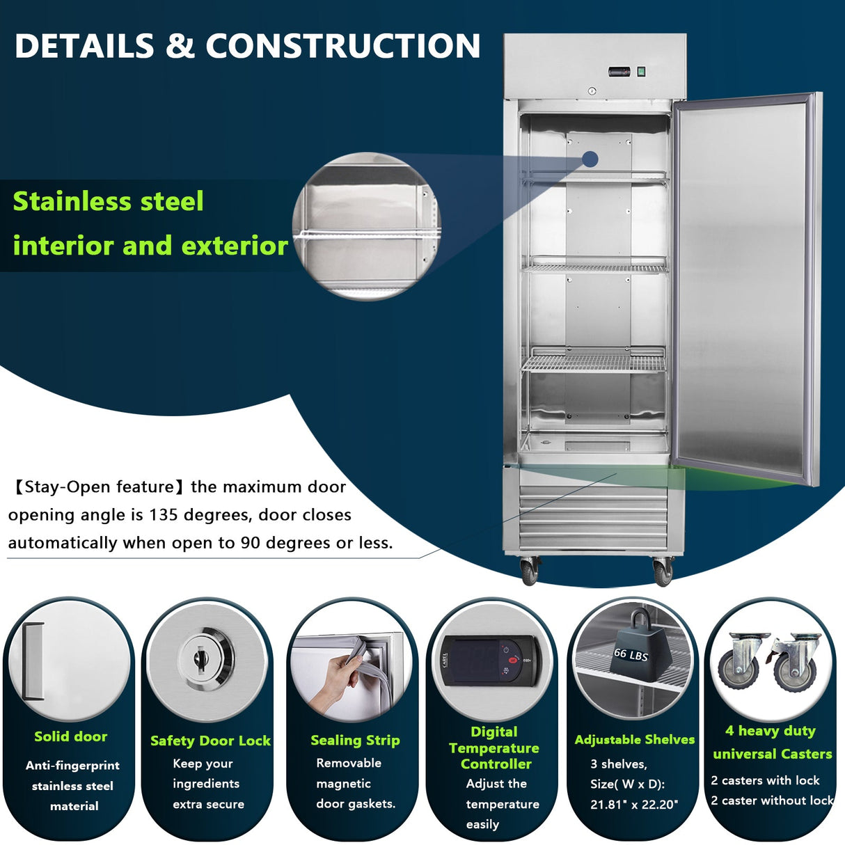 27" Commercial Refrigerator with Solid Door