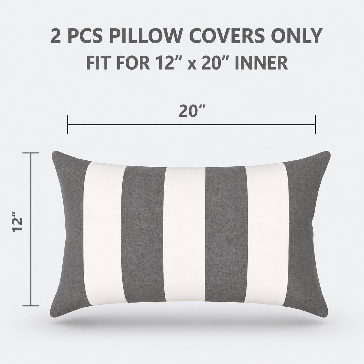 2 Pack Outdoor Lumbar Pillow Covers - Gray/White Striped