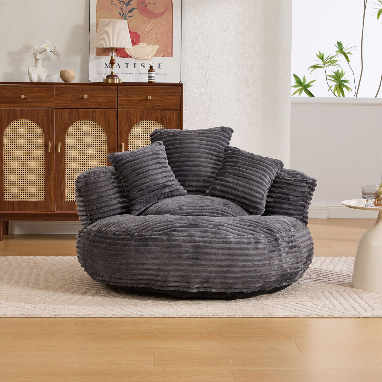 Oversized Bean Bag Chair With 3 Pillows & Armrest - Dark Gray