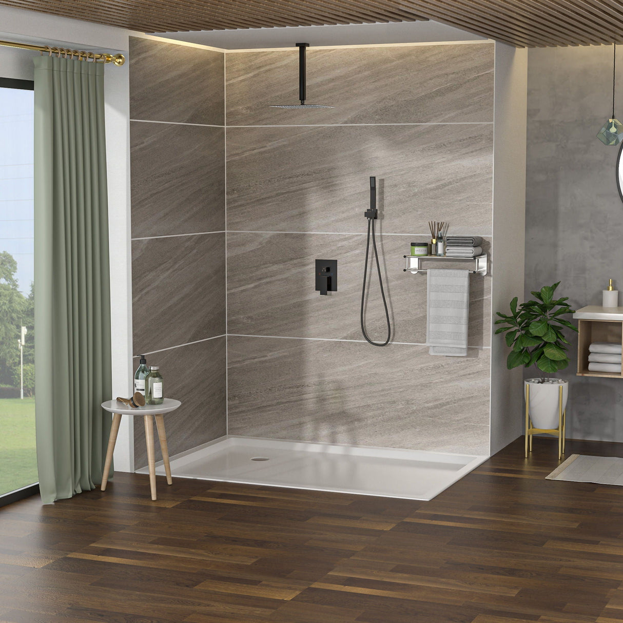 Dual Shower Head System With Ceiling Mount And Rough In Valve