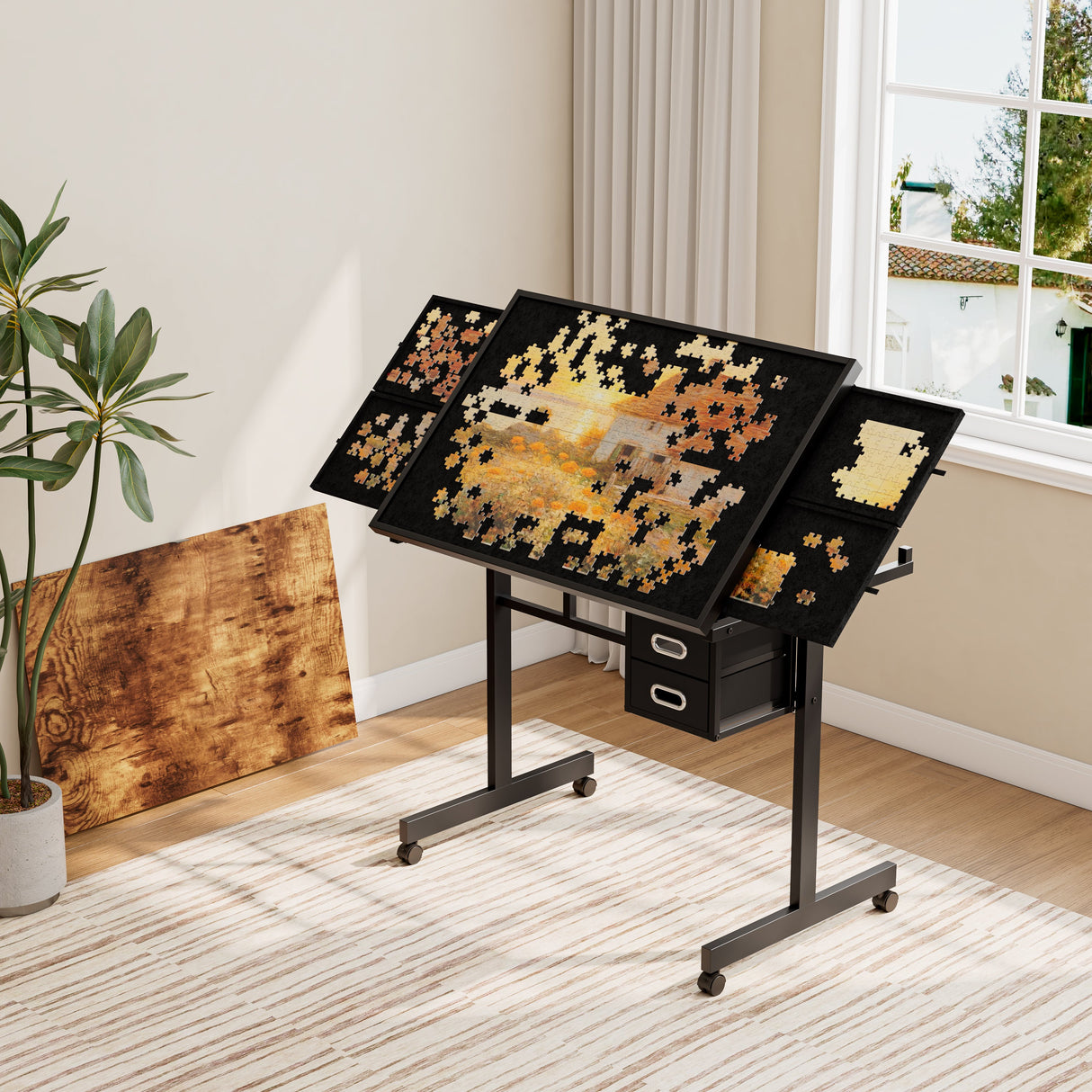 1000 Pieces Jigsaw Puzzle Metal Table with 4 Trays and 2 Drawers