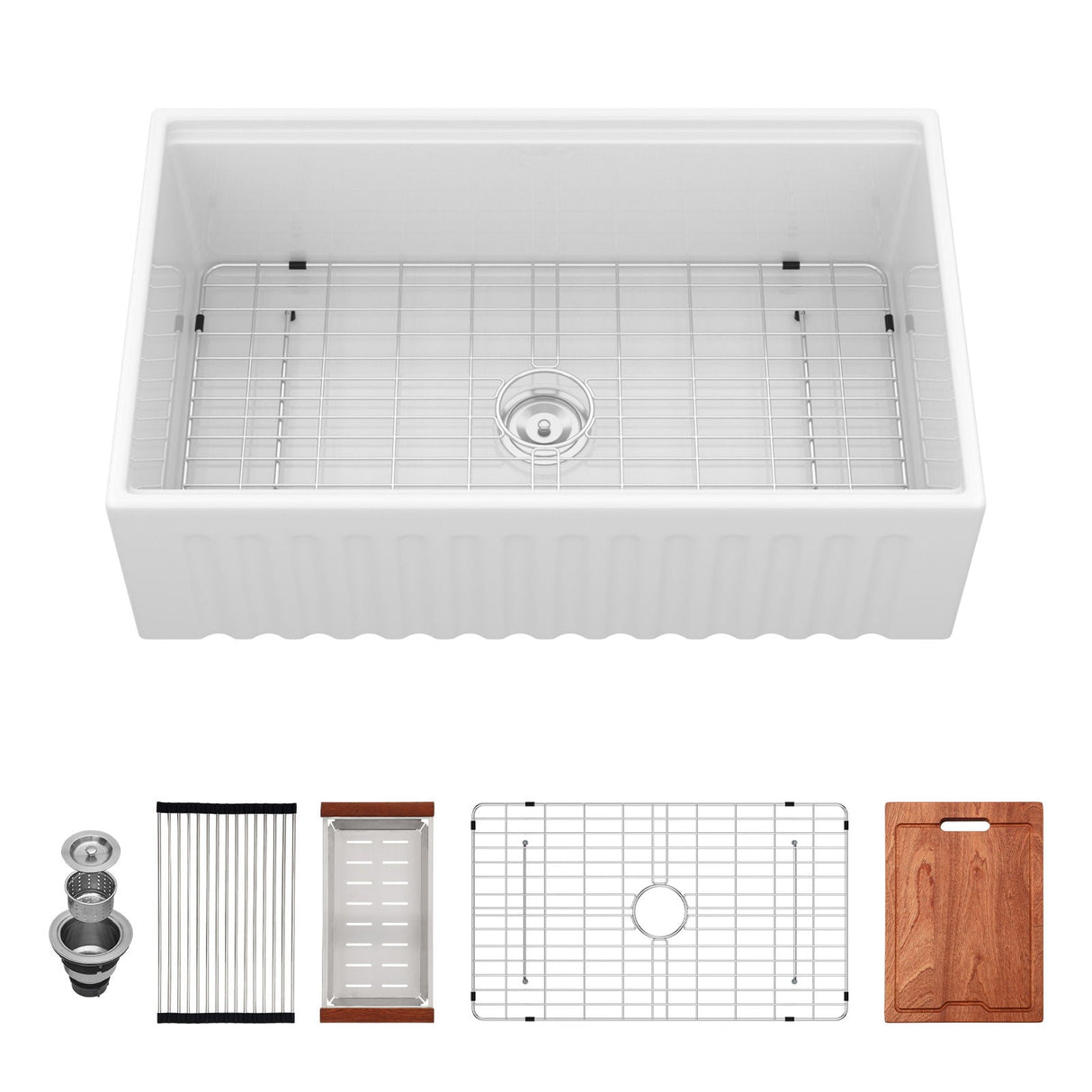 Porcelain Ceramic Farmhouse Sink Workstation with Reversible Apron Design - Single Bowl