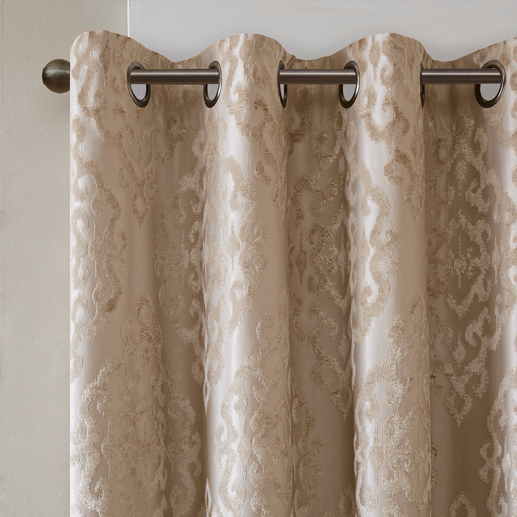 Knitted Jacquard Damask Total Blackout Grommet Top Curtain Panel(Only 1 Pc Panel)