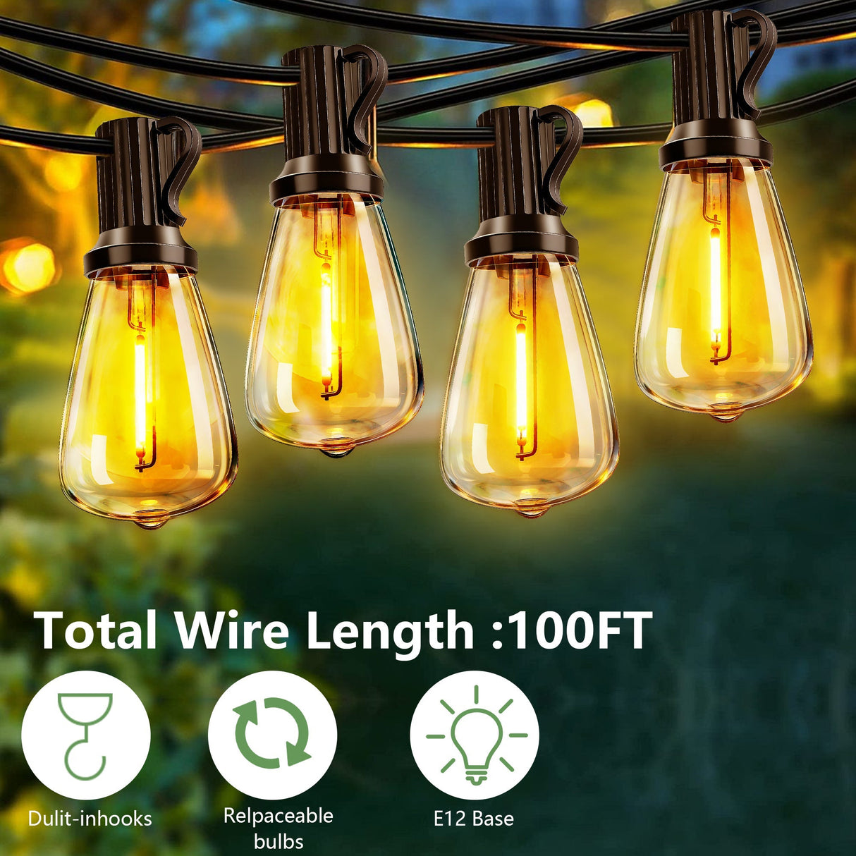 100 FT Solar String Lights Waterproof with Remote & USB Port