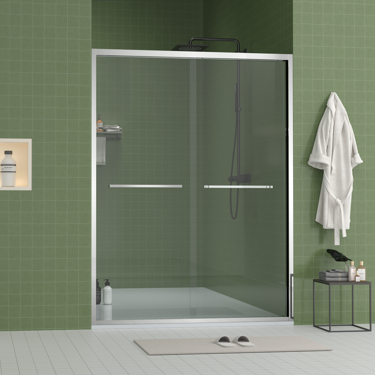 Aluminum Frame Double Sliding Shower Door (56-60"x70")