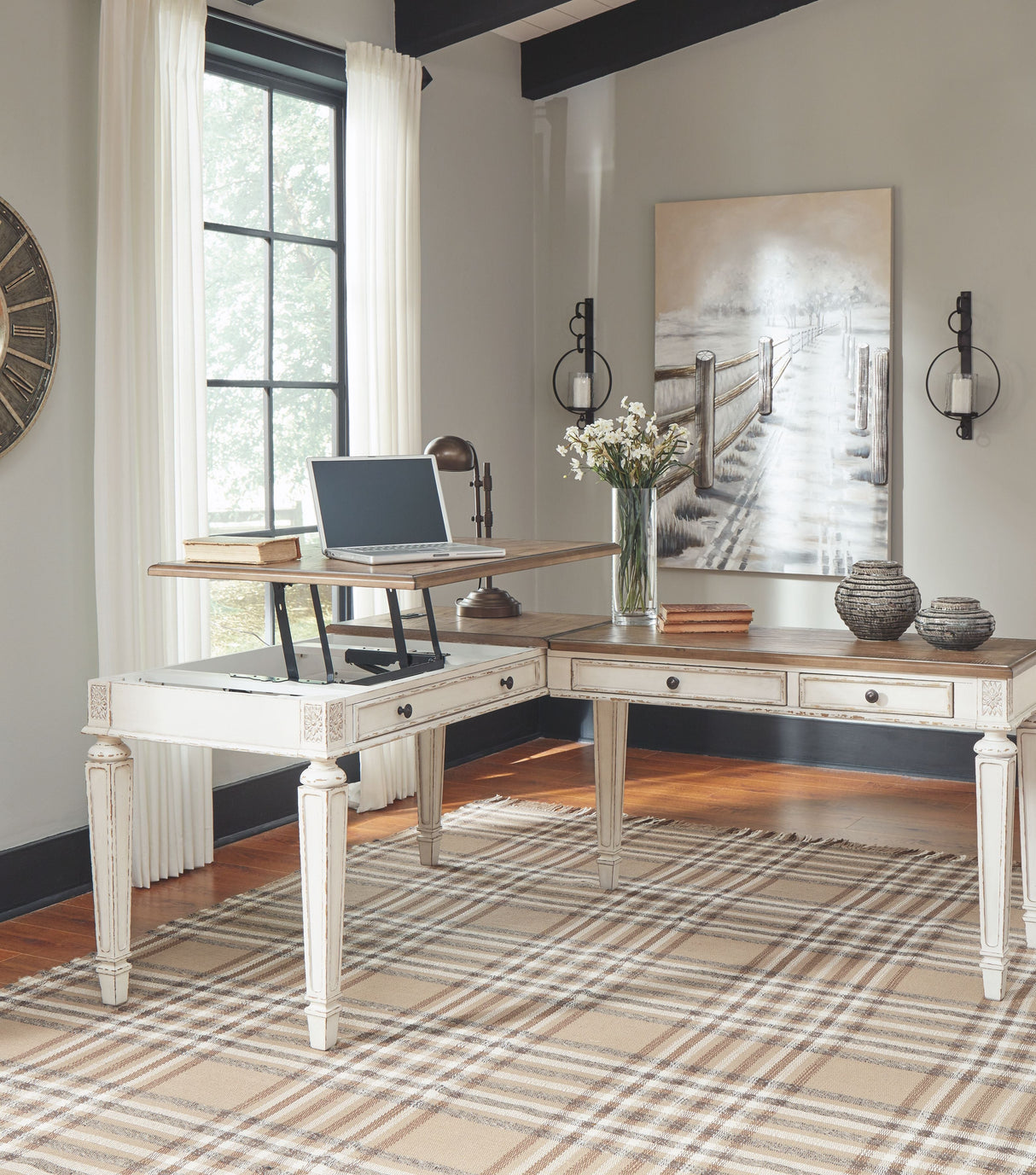 Realyn - Home Office Lift Top Desk - White / Brown