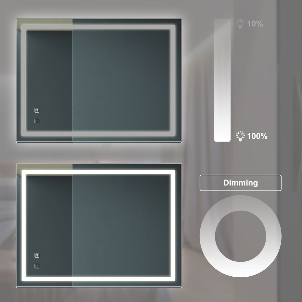 Bathroom Vanity Rectangle Mirror With Front Lighting, Anti Fog, Dimmable, Smart Memory Function