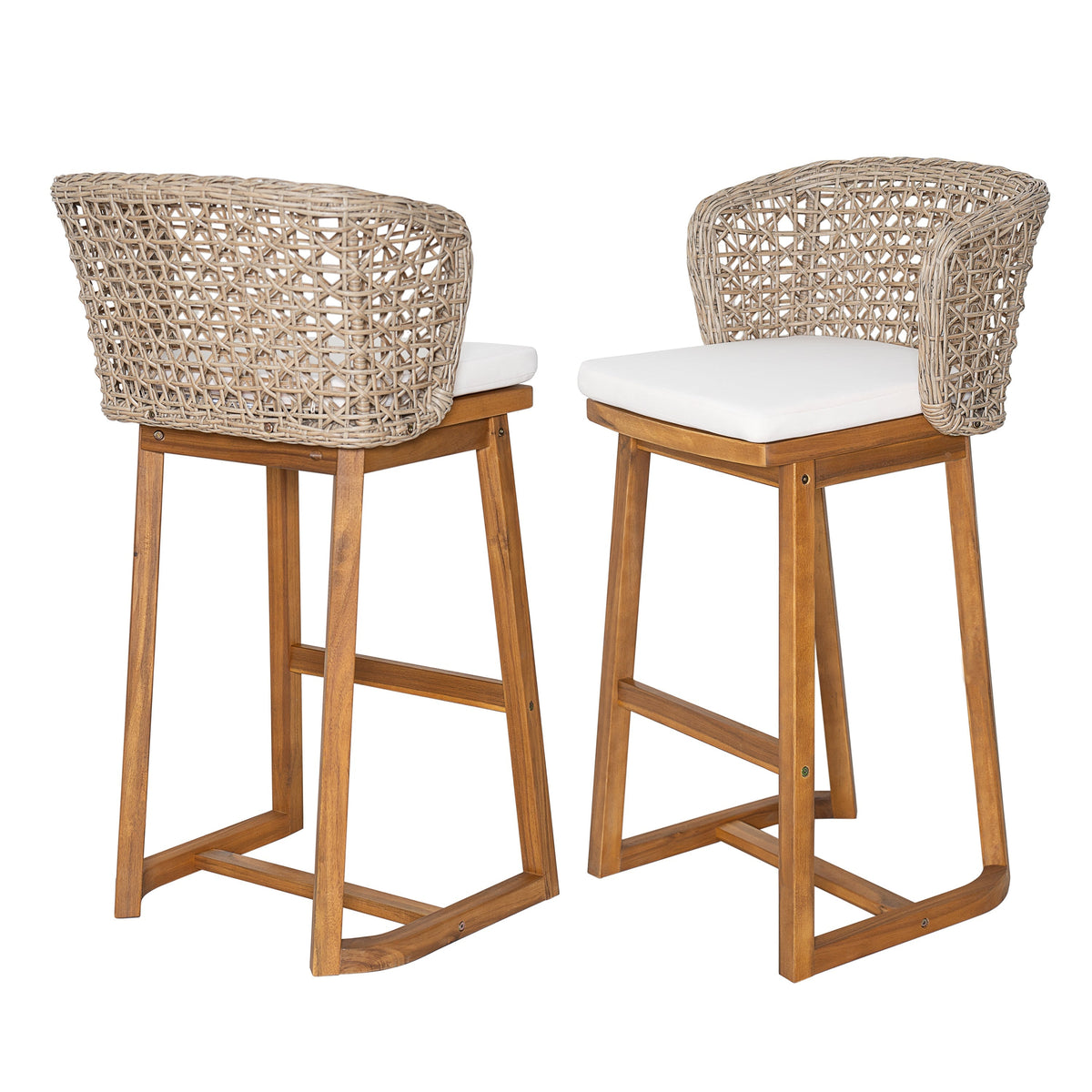 Outdoor Acacia Wood Bar Stools (Set of 2)