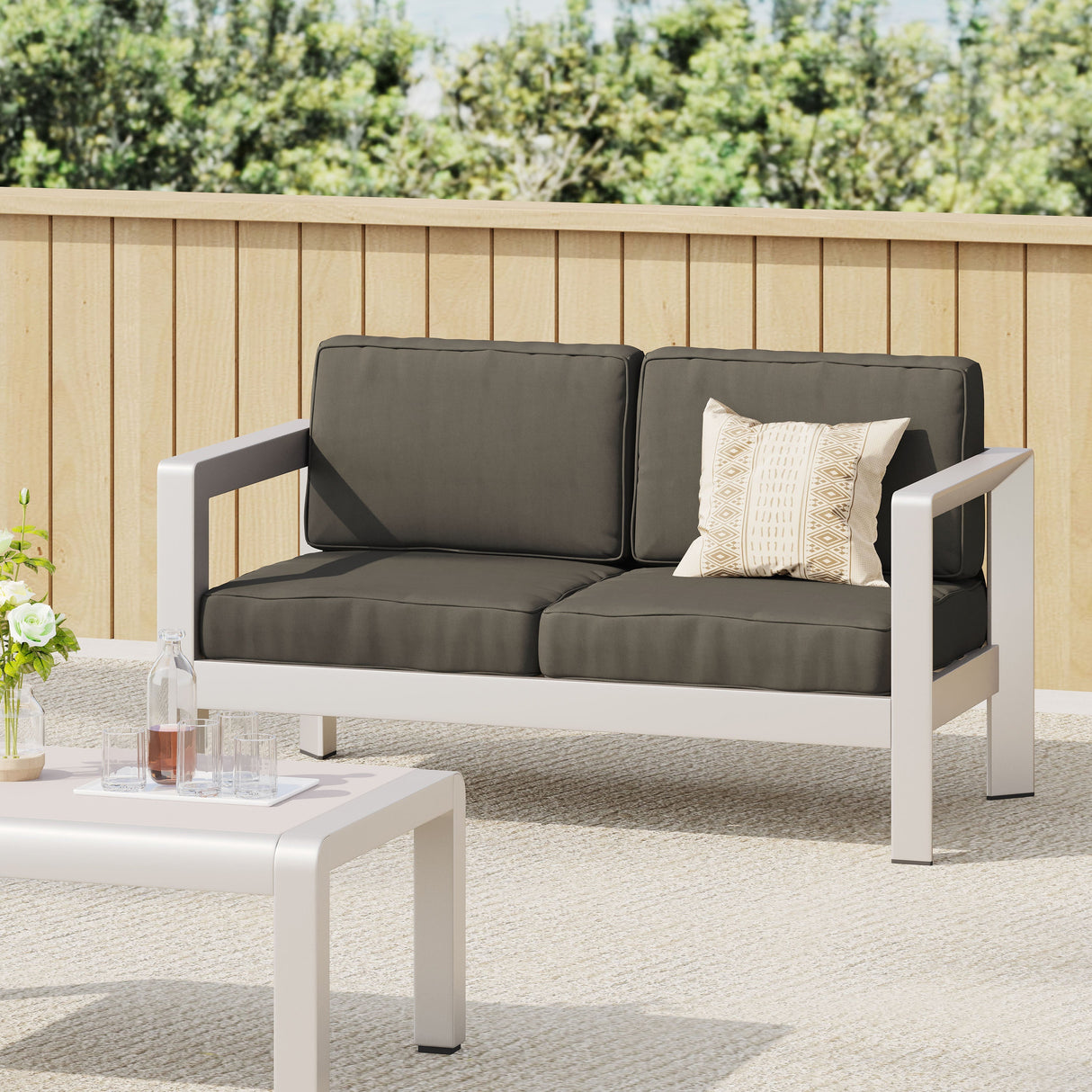 Outdoor Aluminum Loveseat – Low-Profile Patio Seating with Deep Cushions