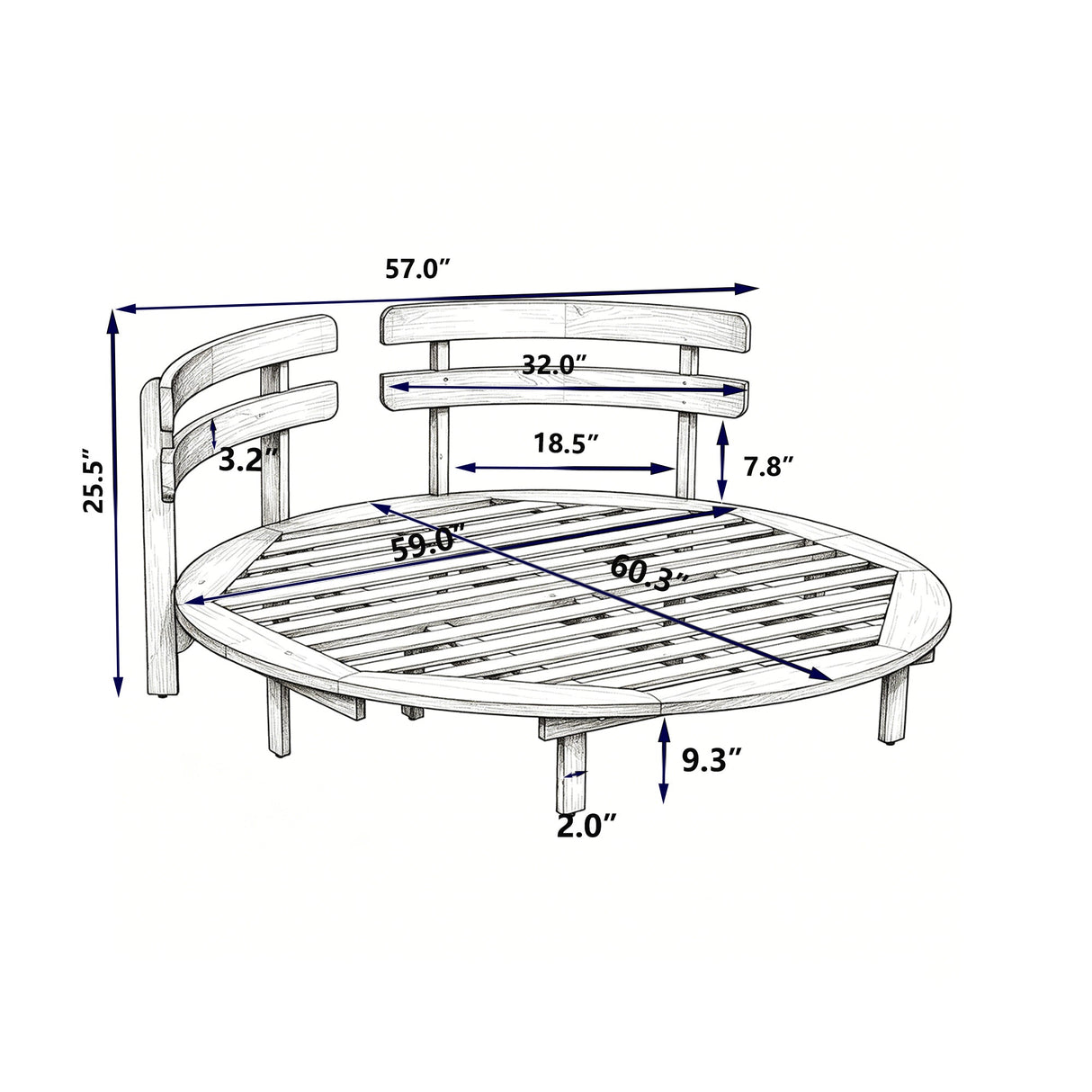 TOPMAX Outdoor Acacia Wood Round Daybed
