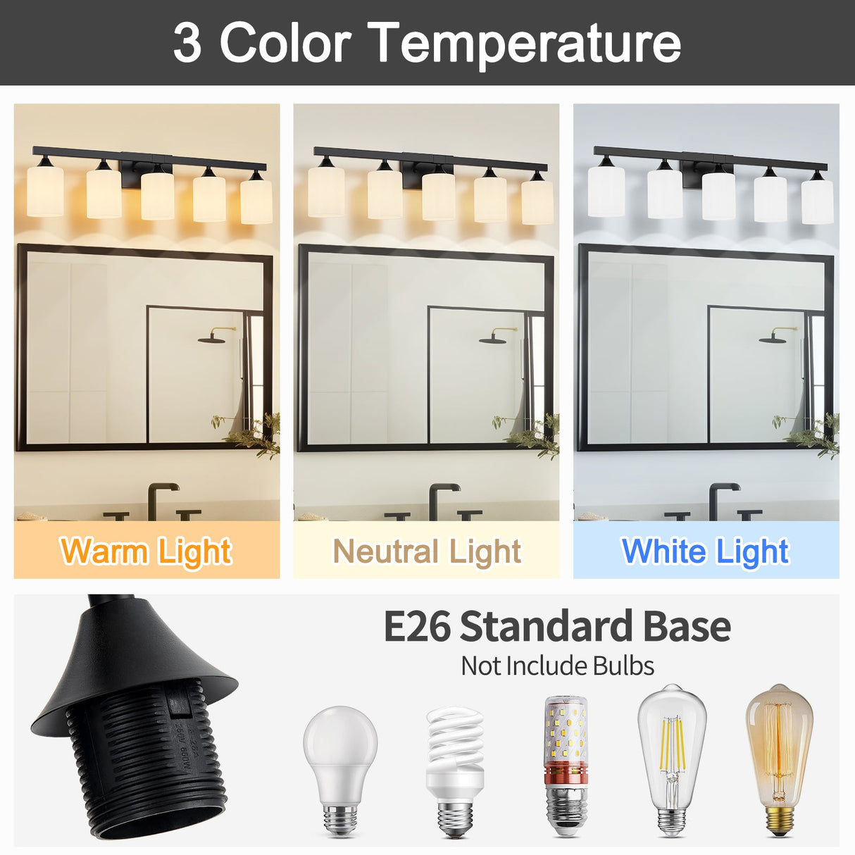 5-Light Matte Black Bathroom Lighting
