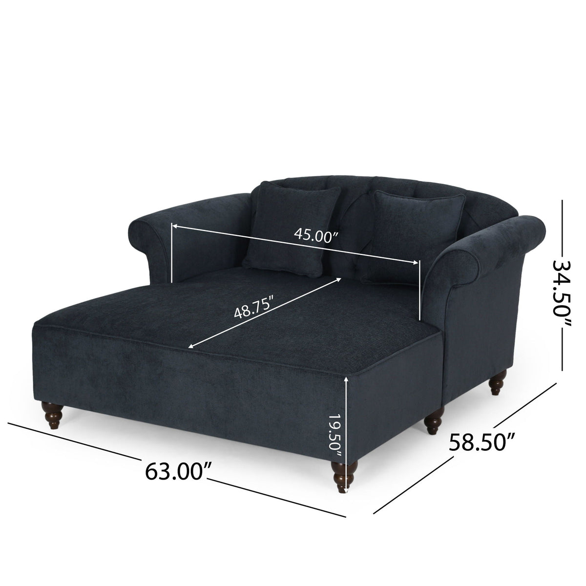 Upholstered Chaise Lounge with Scroll Arms & Pillows - Dark Gray or Dark Brown