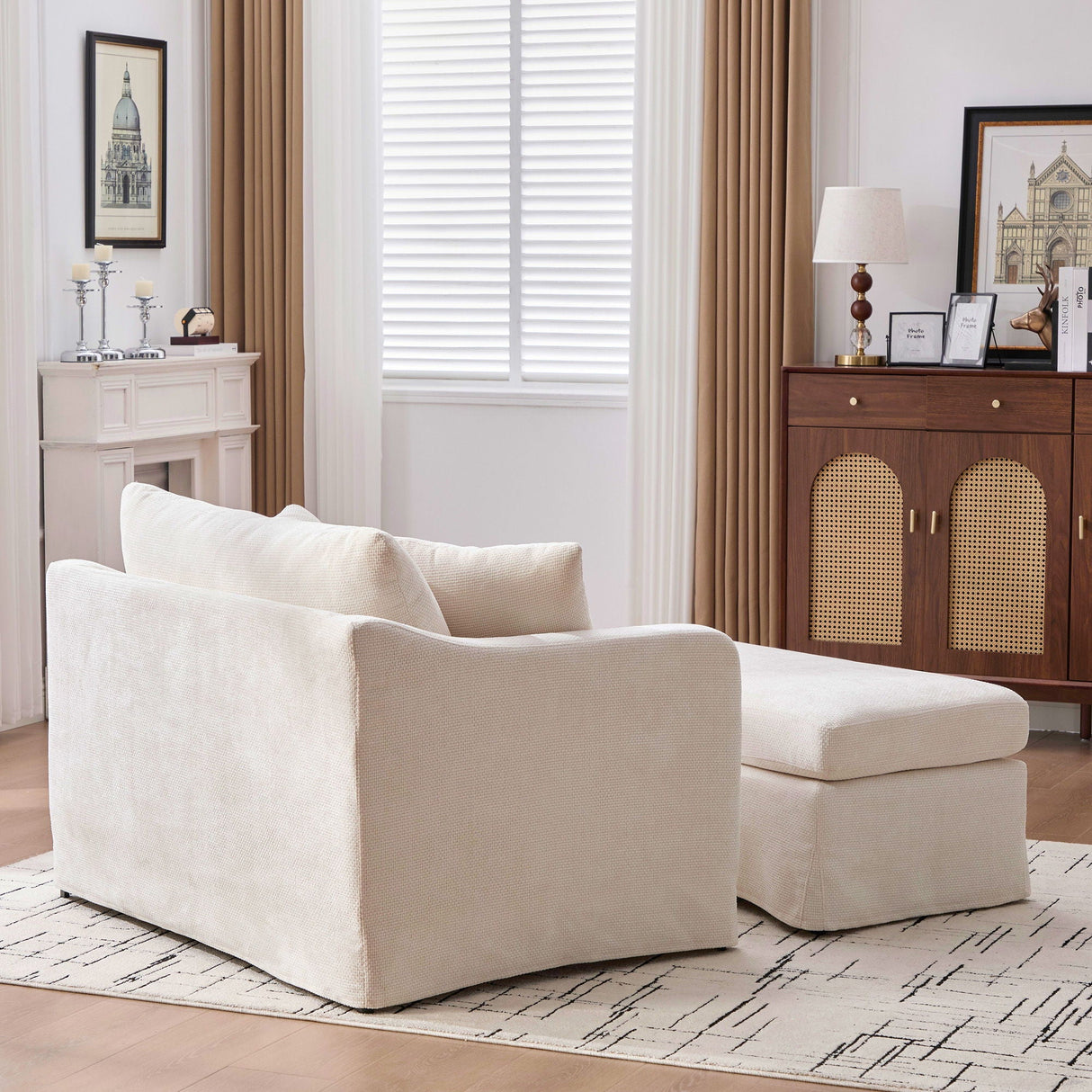 Accent Chair With Ottoman, Includes 2 Bolster Pillows