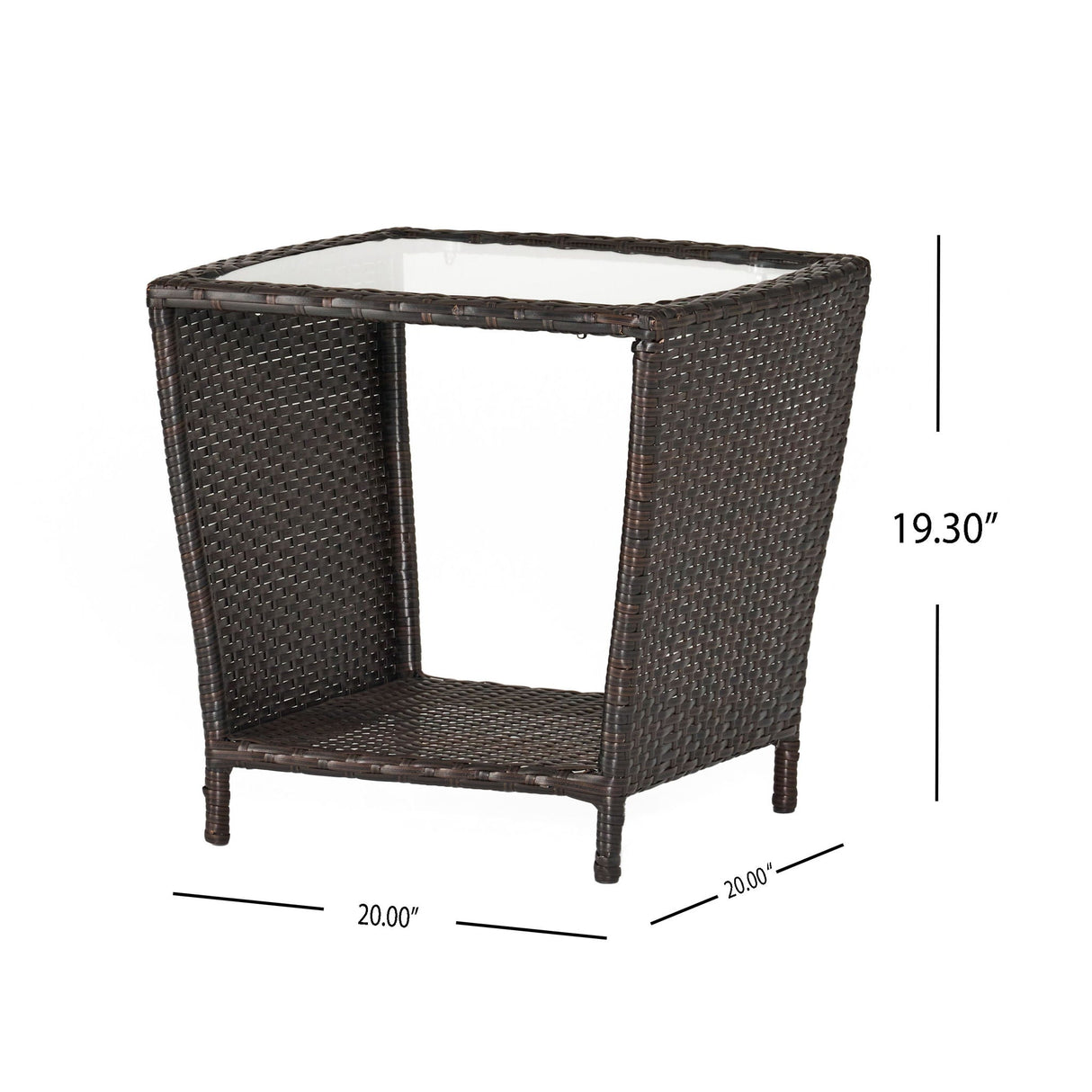 Trenton Outdoor Side Table with Glass Top - Brown Rattan