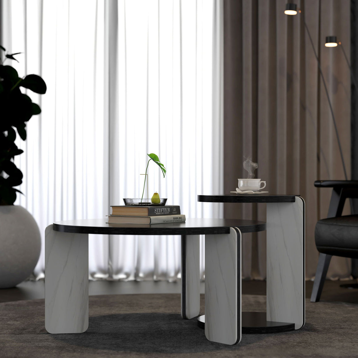 Round Coffee & End Table Set - Black