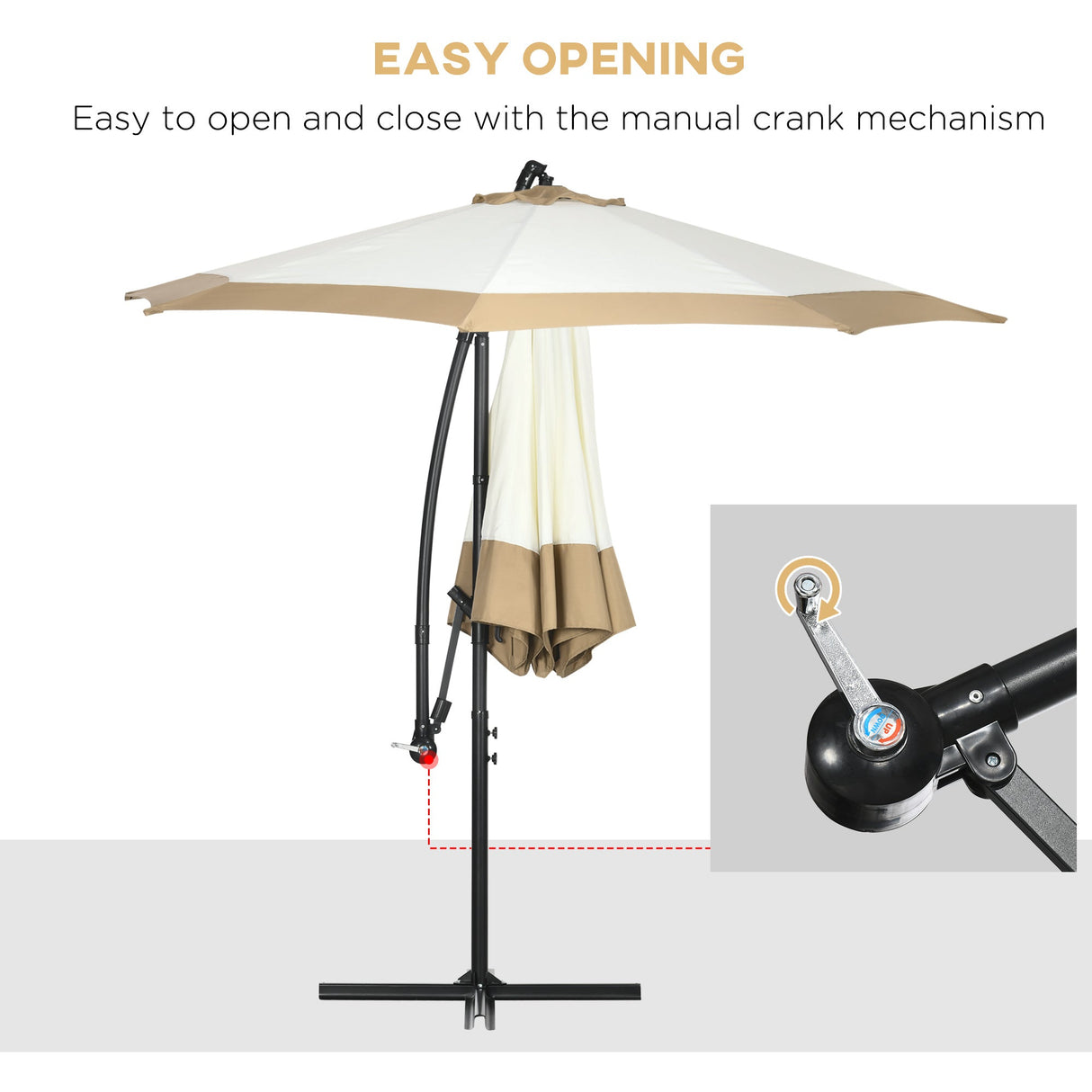 Outsunny 10FT Cantilever Umbrella with Crank and Cross Base