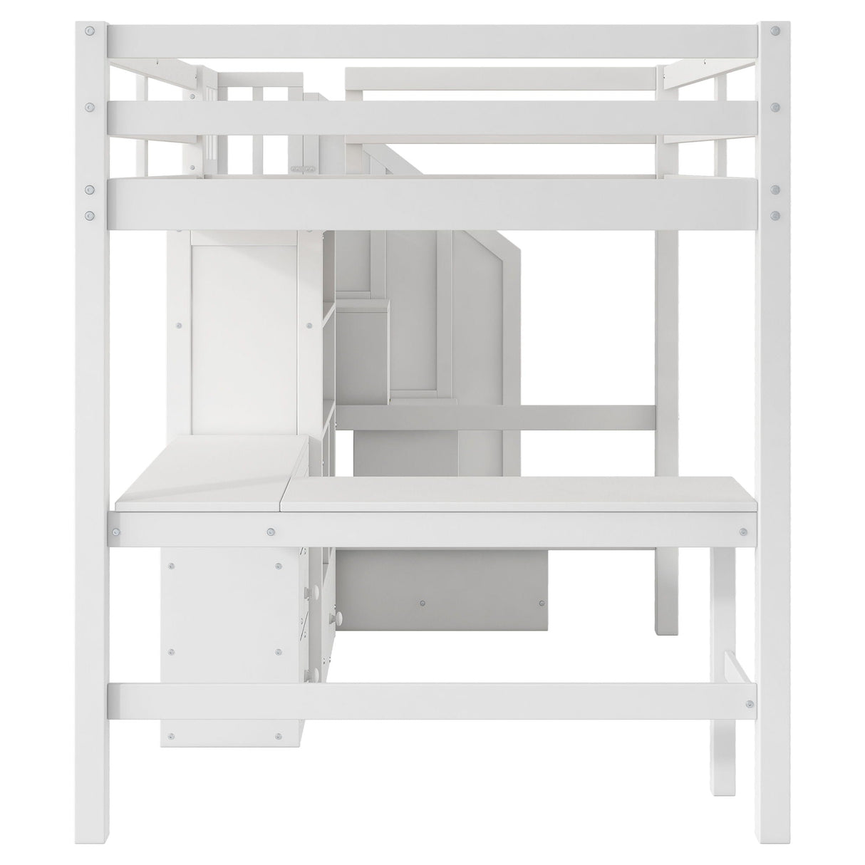 Loft Bed & L Shaped Desk, Drawers, Cabinet, And Storage Staircase