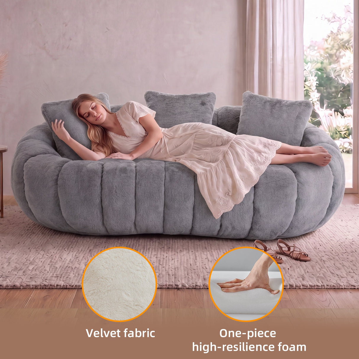 Floral-Shaped Ultra-Soft Faux Fur Two-Seater Sofa
