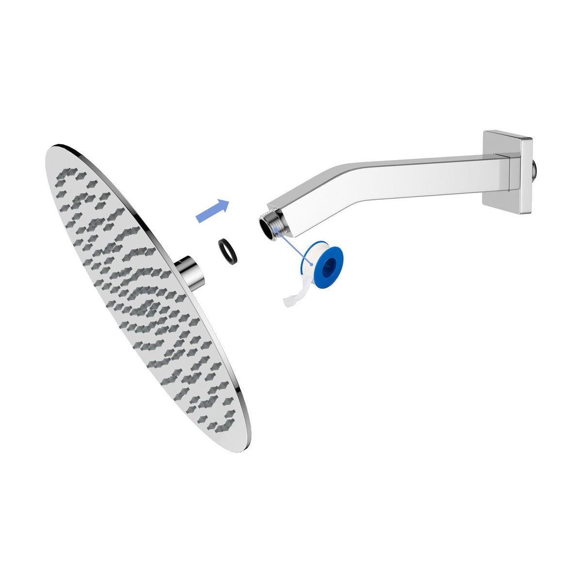 Elegant 6" Shower Arm With Flange, Stainless Steel Construction For Rain Shower Heads