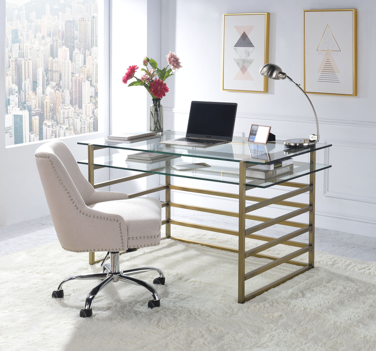 Shona Clear Glass Top & Antique Desk
