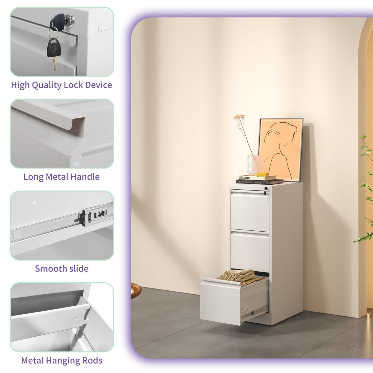 Steel Drawer Vertical File Cabinet With Lock For A4 Legal / Letter Size