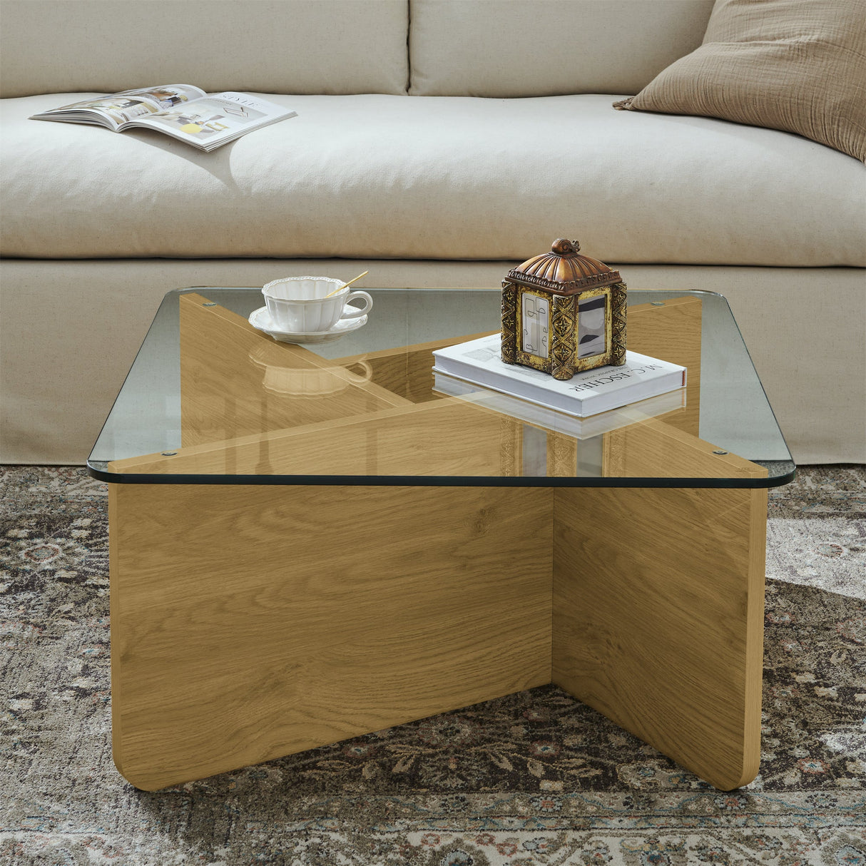Mid-Century Modern 31.5 Inch Glass Coffee Table