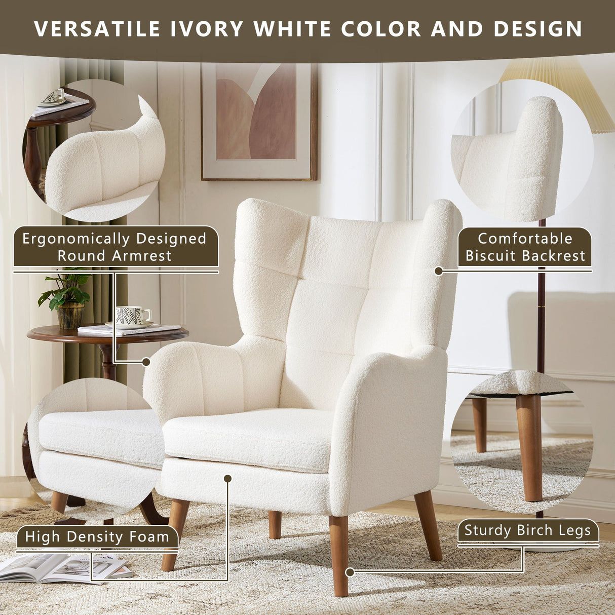 Accent Chair With Birch Wood Legs - White