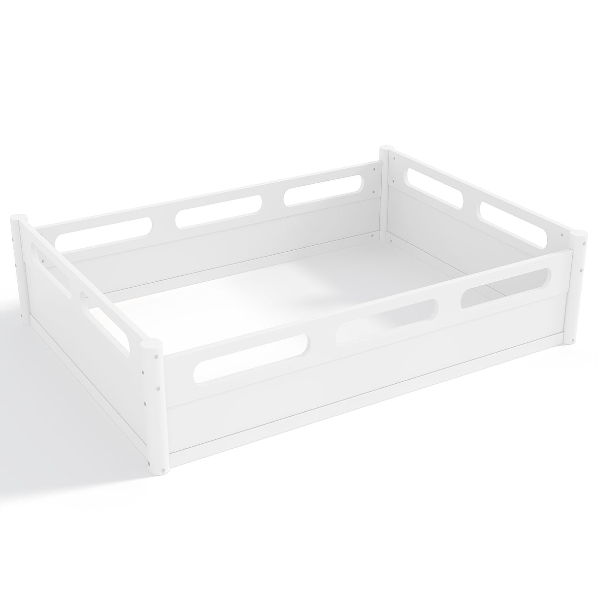 Full Size Floor Platform Bed with Full-length Guardrails