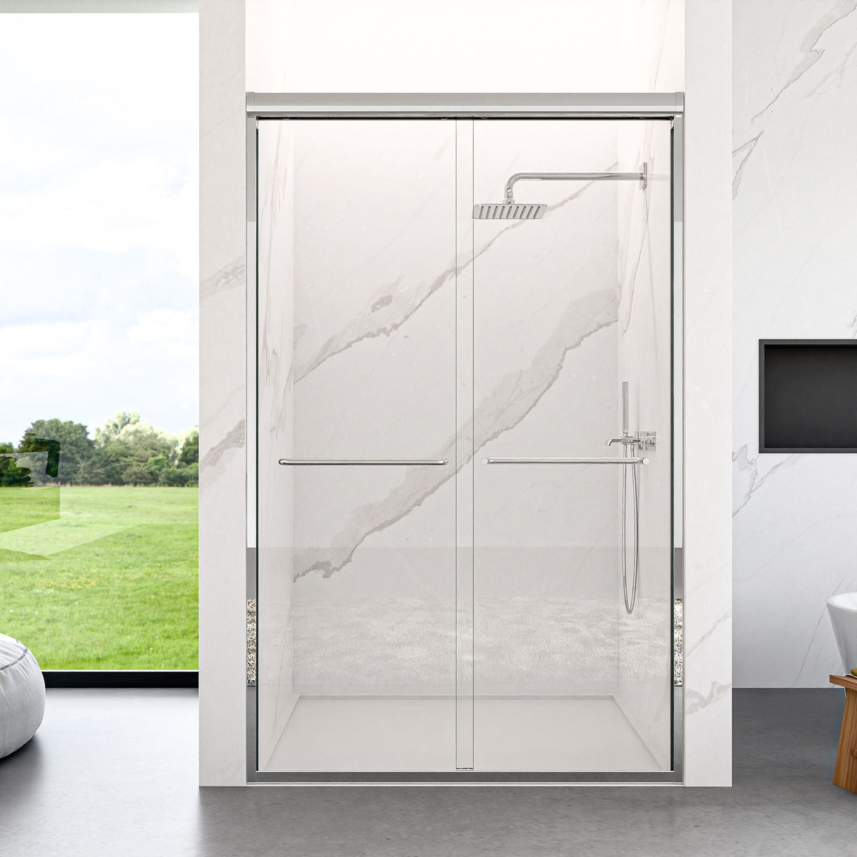 Modern Semi Frameless Double Sliding Shower Door