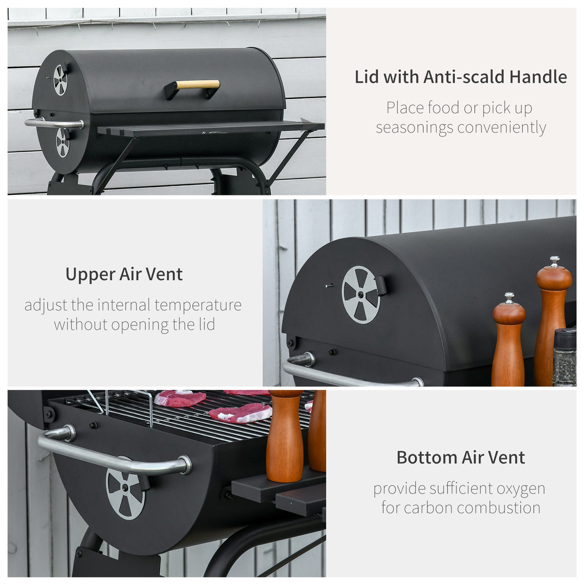30-Inch Portable Barrel Charcoal BBQ Grill with Thermometer - Steel