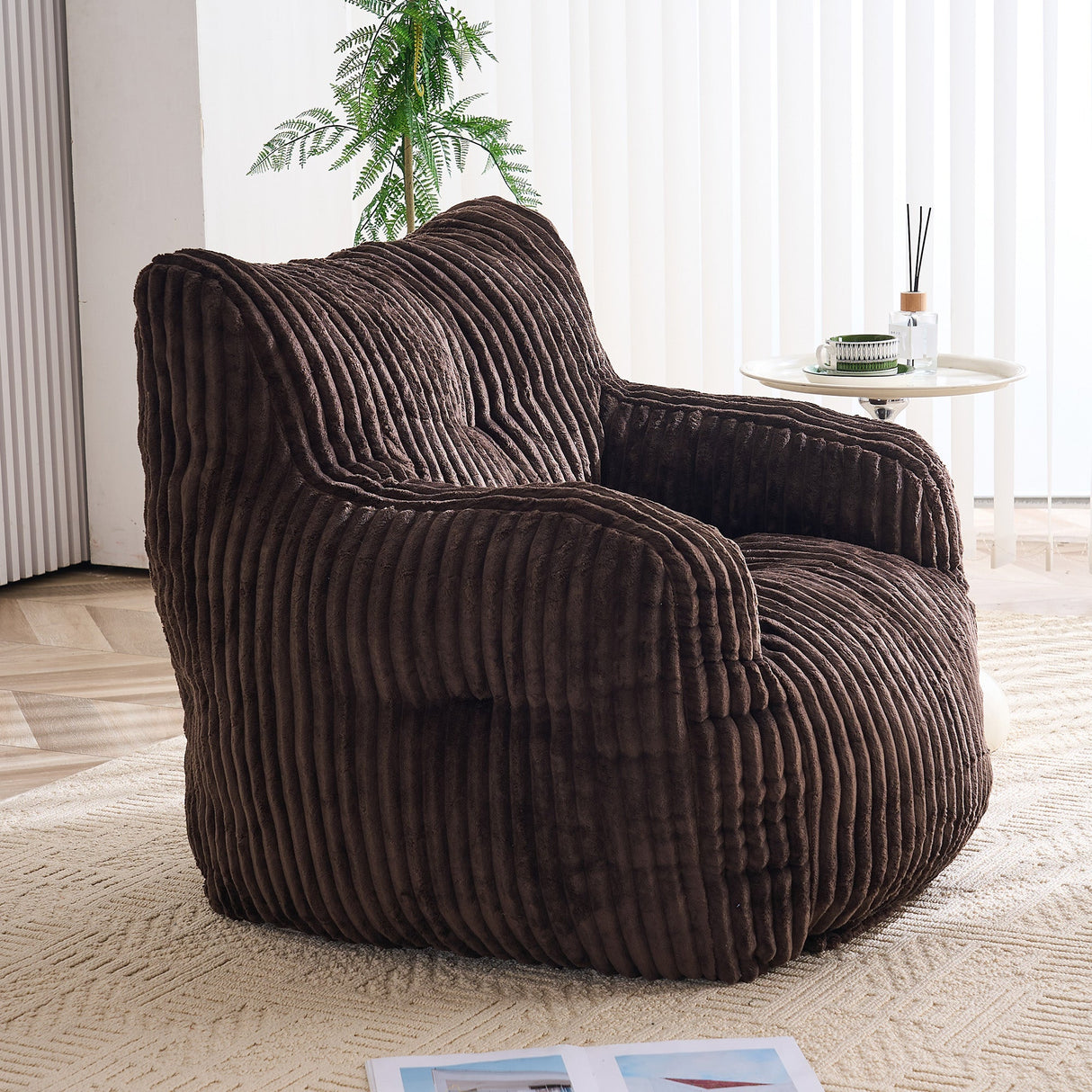 Soft Fluffy Corduroy Fabric Bean Bag Chair Filled With Memory Sponge