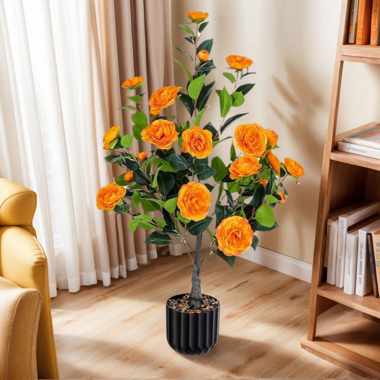 2 Pack Artificial Camellia Trees with Orange Flowers