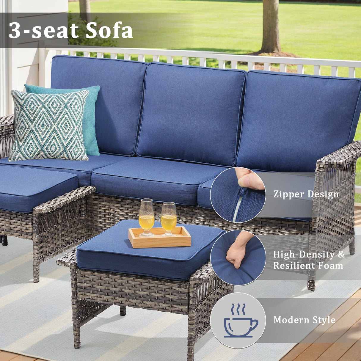 76.7" Wide Outdoor Wicker Patio Sofa with Armrests