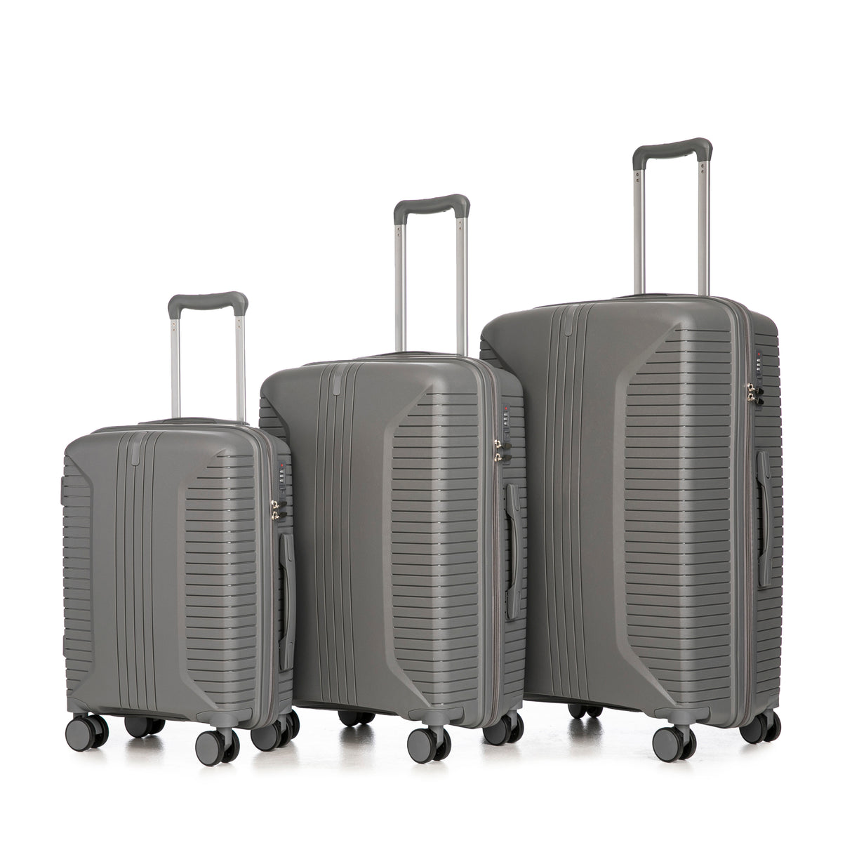 20'/24'/28'-3-pcs/set-in-PP-Spinner-Wheel-Luggage,-Carry-on-Suitcase,-Matching-Color,-Combination-Lock-(Silver-grey)-Luggage-Sets