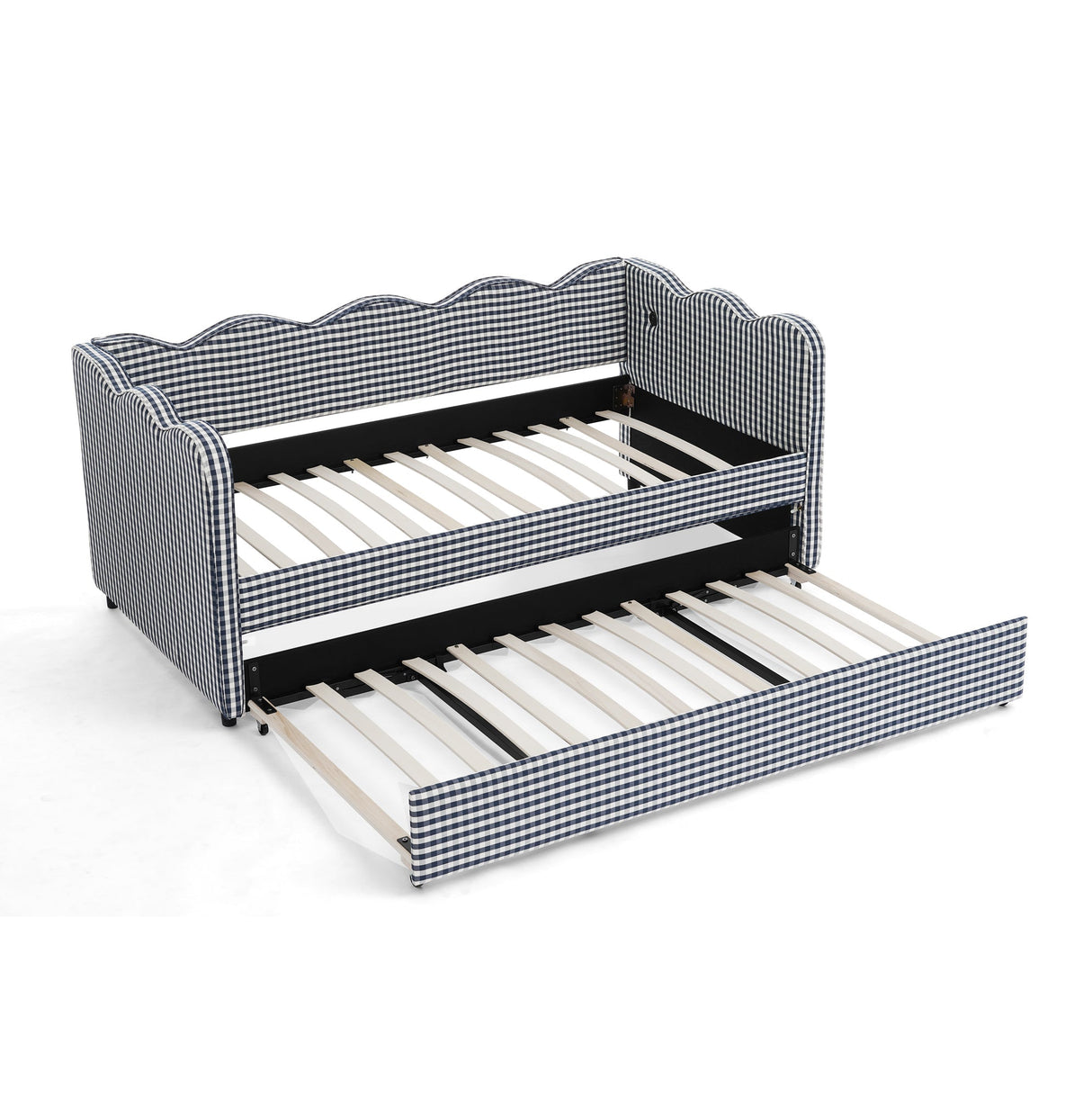 Cozy Gingham Daybed with Trundle Twin Size Sofa Bed