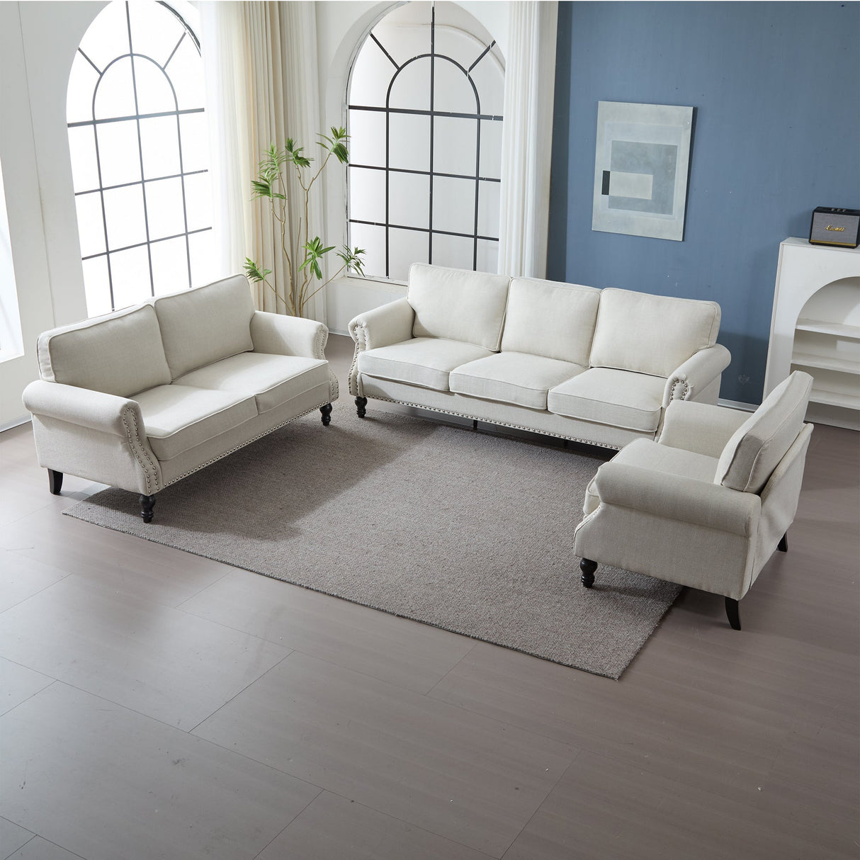 68 Inch Faux Leather Rolled Arm Sofa with Nailhead Trim