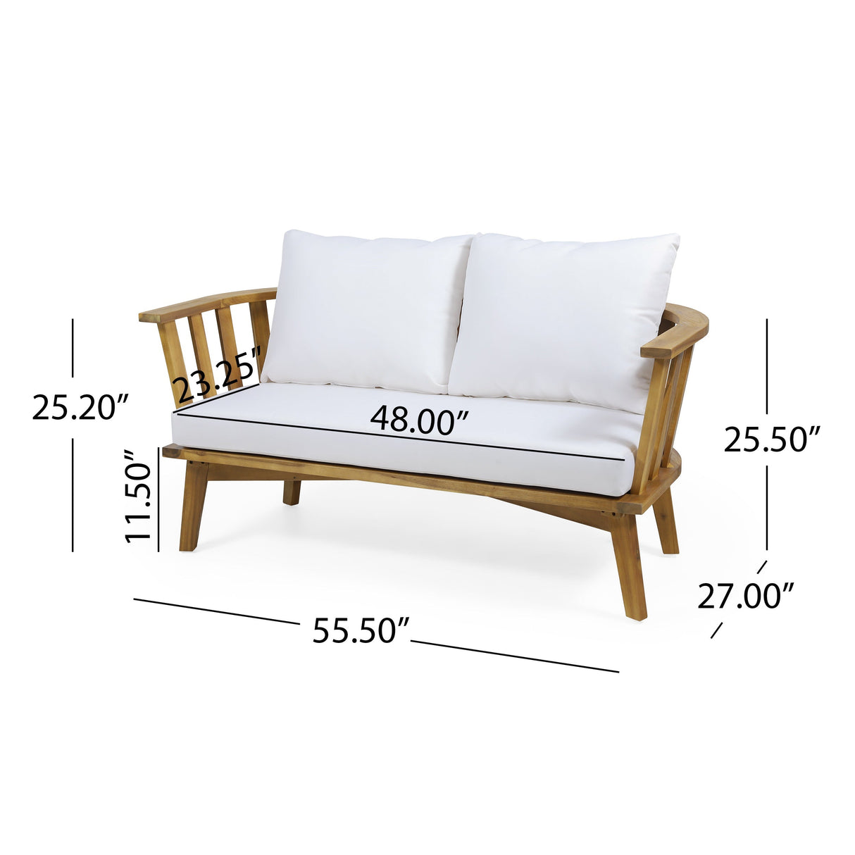2-Person Outdoor Acacia Wood Patio Seating Group with Cushions and Coffee Table
