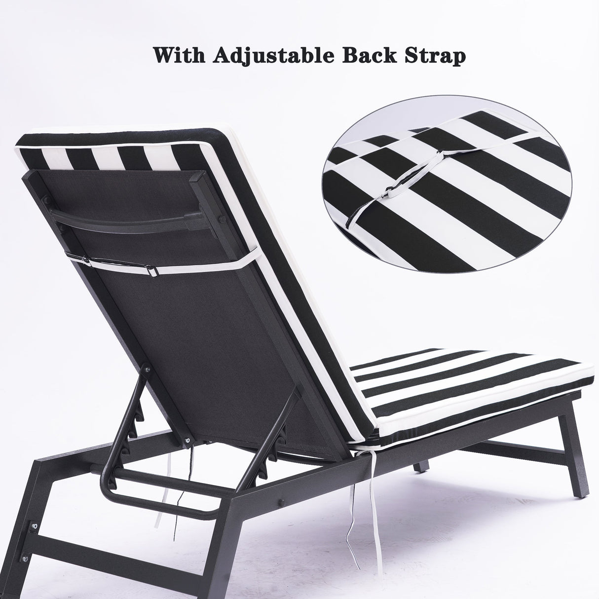 2-Piece Outdoor Chaise Lounge Chair Cushion Set, Black & White Striped Polyester