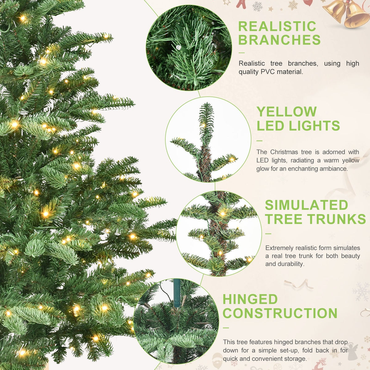7ft Pre-Lit Christmas Tree with 400 Warm Lights - Rustic Wooden Base