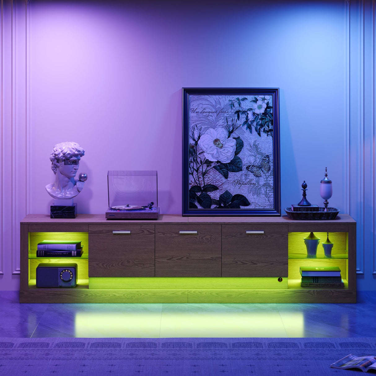 TV Stand With 6 Cabinets & 2 Open Compartments, Entertainment Center For TVs Up To 90''